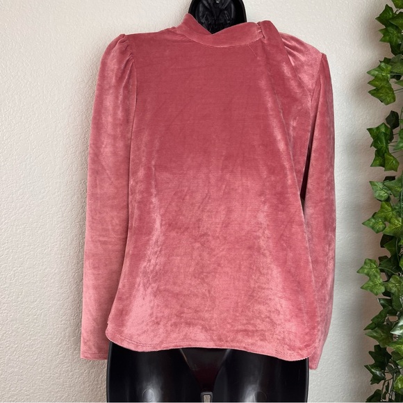 Pink Velvet Mock Neck Long Sleeve Shirt - Picture 3 of 8